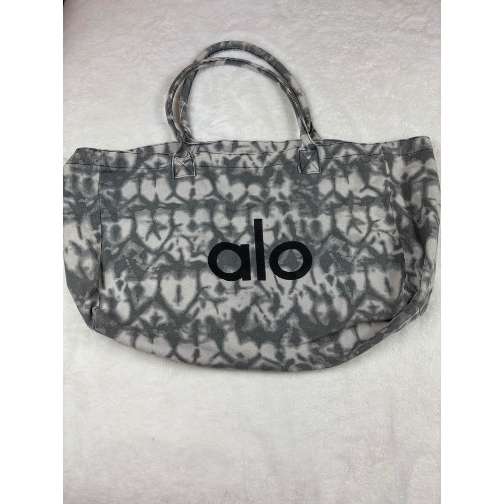 Alo Yoga Tie Dye Heart Canvas Tote Bag Grey White Oversized Shopper Gym Bag